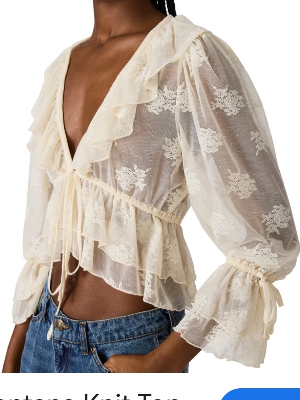 Steve Madden Montana cream boho top tie front large